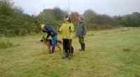 Marking out Botcheston Orchard in the rain 
